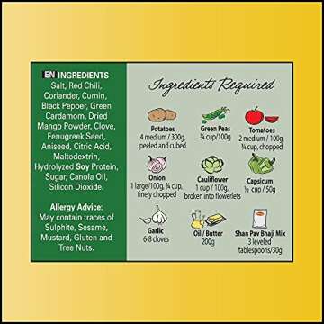 Shan Pav Bhaji Recipe and Seasoning Mix 3.25 oz (100g) - Spice Powder for Mashed Stir Fried Vegetable - Suitable for Vegetarians - Airtight Bag in a Box