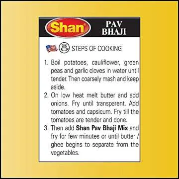 Shan Pav Bhaji Recipe and Seasoning Mix 3.25 oz (100g) - Spice Powder for Mashed Stir Fried Vegetable - Suitable for Vegetarians - Airtight Bag in a Box
