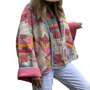 NUFIWI Women Floral Print Cropped Quilted Jacket Cardigan Vintage Open Front Padded Puffler Coat Lig...