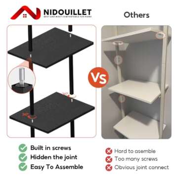 Nidouillet 5 Tier Ladder Shelf, 70-Inch Wall Mounted Ladder Bookshelf Metal Frame Storage Rack and Industrial Display Shelves for Living Room Bedroom Home Office - Black