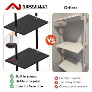 Nidouillet 5 Tier Ladder Shelf, 70-Inch Wall Mounted Ladder Bookshelf Metal Frame Storage Rack and Industrial Display Shelves for Living Room Bedroom Home Office - Black