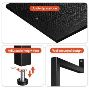 Nidouillet 5 Tier Ladder Shelf, 70-Inch Wall Mounted Ladder Bookshelf Metal Frame Storage Rack and Industrial Display Shelves for Living Room Bedroom Home Office - Black