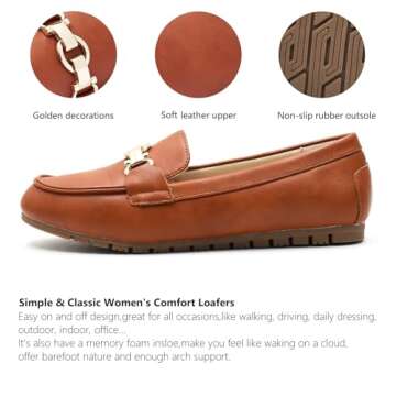 Cvistpieo Loafers for Women Business Casual Shoes Comfortable & Lightweight Penny Loafers Slip On Work Flats Leather Brown Size 9 Wide Width