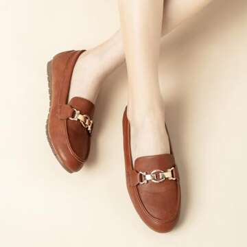 Cvistpieo Loafers for Women Business Casual Shoes Comfortable & Lightweight Penny Loafers Slip On Work Flats Leather Brown Size 9 Wide Width