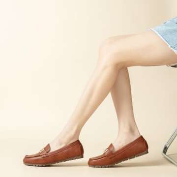 Cvistpieo Loafers for Women Business Casual Shoes Comfortable & Lightweight Penny Loafers Slip On Work Flats Leather Brown Size 9 Wide Width