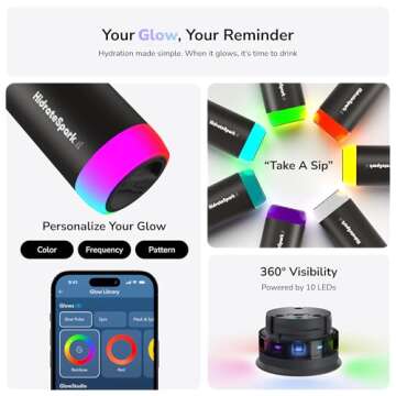 Hidrate Spark PRO Smart Water Bottle – Tracks Water Intake with Bluetooth, LED Glow Reminder When You Need to Drink – Straw Lid, 21oz, Black