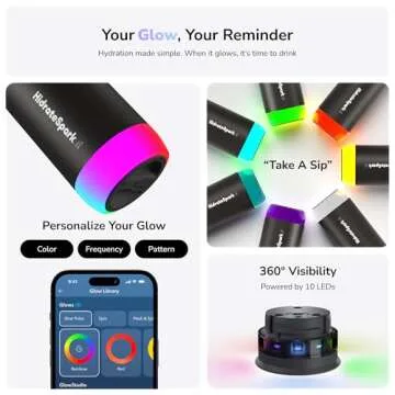 Hidrate Spark PRO Smart Water Bottle – Tracks Water Intake with Bluetooth, LED Glow Reminder When You Need to Drink – Straw Lid, 21oz, Black
