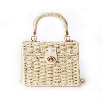 Handwoven Rattan vintage purse Bag Natural Chic Casual Handbag Beach Sea tote Basket Straw Bag (Off-...