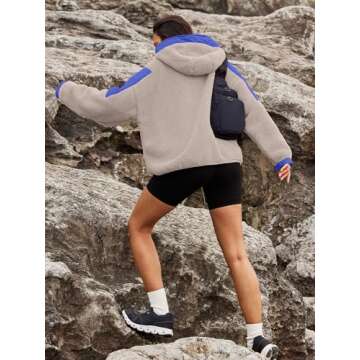 Panadila Womens Fleece Pullover Fuzzy Jacket Quarter Zip Hoodie Sherpa Sweater Oversized Cozy Sweatshirt(Light Khaki Combo,M)