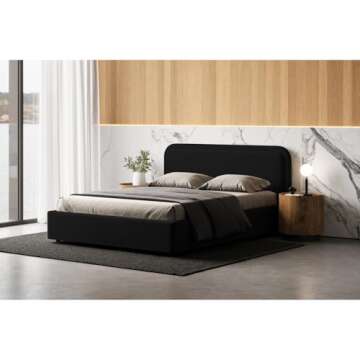 Omax Decor Chloe Upholstered Platform Bed | Box Spring Not Required | (Black Boucle, Queen Bed Frame)