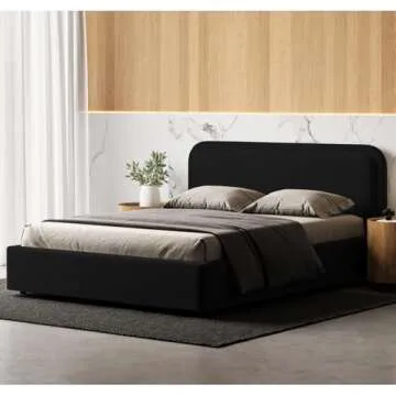 Omax Decor Chloe Upholstered Platform Bed | Box Spring Not Required | (Black Boucle, Queen Bed Frame)