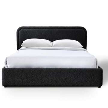 Omax Decor Chloe Upholstered Platform Bed | Box Spring Not Required | (Black Boucle, Queen Bed Frame)
