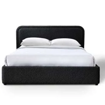 Omax Decor Chloe Upholstered Platform Bed | Box Spring Not Required | (Black Boucle, Queen Bed Frame)