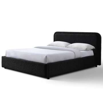 Omax Decor Chloe Upholstered Platform Bed | Box Spring Not Required | (Black Boucle, Queen Bed Frame)