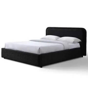 Omax Decor Chloe Upholstered Platform Bed | Box Spring Not Required | (Black Boucle, Queen Bed Frame)