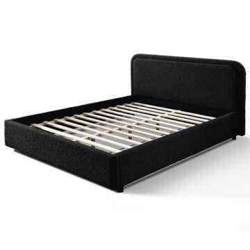 Omax Decor Chloe Upholstered Platform Bed | Box Spring Not Required | (Black Boucle, Queen Bed Frame)