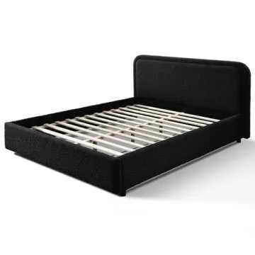 Omax Decor Chloe Upholstered Platform Bed | Box Spring Not Required | (Black Boucle, Queen Bed Frame)
