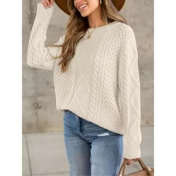 Womens Oversized Sweaters Crewneck Long Sleeve Casual Loose Pullover Sweater Cable Knit Vintage Tops...