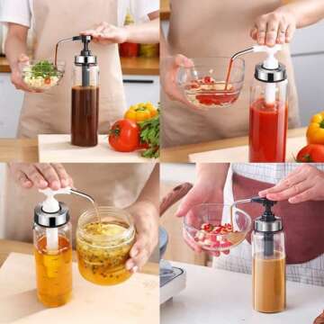 EHUNYELF Condiment Press Bottles, Coffee Syrup Pump Dispenser- No Drip, Glass Pump Dispenser 17 OZ, ...
