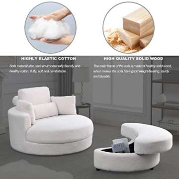Melpomene Modern Swivel Accent Chair with Ottoman (White)
