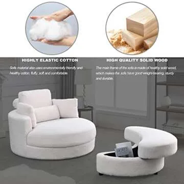 Melpomene Modern Swivel Accent Chair with Ottoman (White)