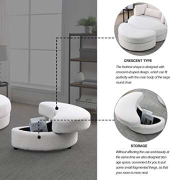 Melpomene Modern Swivel Accent Chair with Ottoman (White)