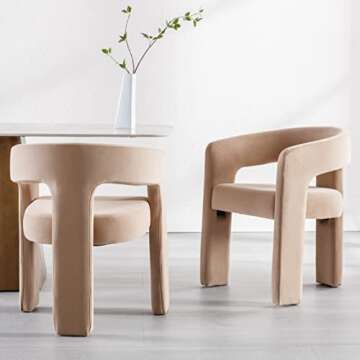 RIVOVA Modern Barrel Dining Chairs Set of 6 - Elegant Velvet Upholstery with Arms