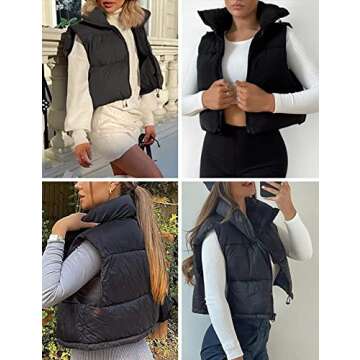 Flygo Women's Cropped Puffer Vest Zip Up Stand Collar Sleeveless Padded Bubble Vest(Black-M)