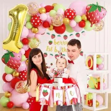 Berry First Birthday Decor,JOGAMS Berry Sweet One Birthday Party Decorations, Strawberry First Birthday Decorations for Girl 1st Birthday