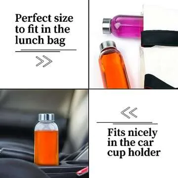 GUANENA 12 Pack Glass Water Bottles, 16oz Clear Glass Bottles with Stainless Steel Lids, Reusable Glass Drink Bottles with Caps, Juice Bottles for Juicing, Smoothies, Tea, Water, Beverages