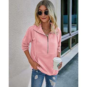 PRETTYGARDEN Women's Half Zip Casual Sweatshirt - Light Pink