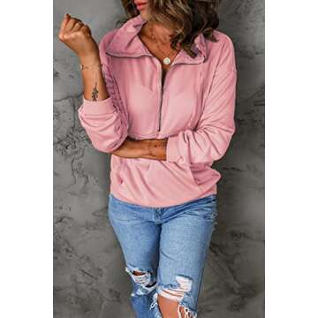 PRETTYGARDEN Women's Half Zip Casual Sweatshirt - Light Pink