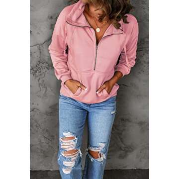PRETTYGARDEN Women's Half Zip Casual Sweatshirt - Light Pink