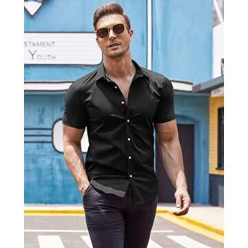 COOFANDY Men's Muscle Fit Dress Shirts Wrinkle-Free Short Sleeve Casual Button Down Shirt