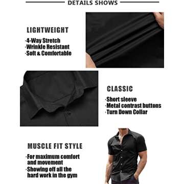 COOFANDY Men's Muscle Fit Dress Shirts Wrinkle-Free Short Sleeve Casual Button Down Shirt