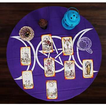 Indian Consigners Beautiful Gold Silver Alter Square for Sacred Places Triple Goddess Pentagram Moon Altar Cloth (Purple, 45 by 45 CMS/18x18 inches)