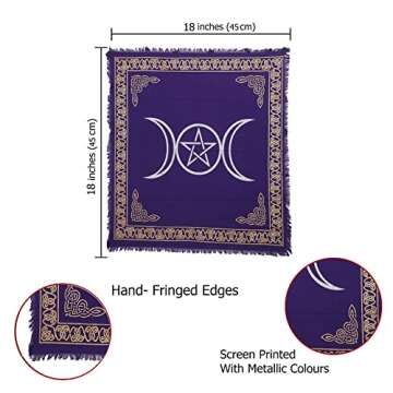 Indian Consigners Beautiful Gold Silver Alter Square for Sacred Places Triple Goddess Pentagram Moon Altar Cloth (Purple, 45 by 45 CMS/18x18 inches)