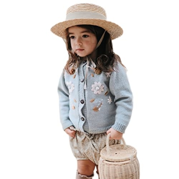 Charming Hand-Knitted Sweater for Girls with Floral Embroidery