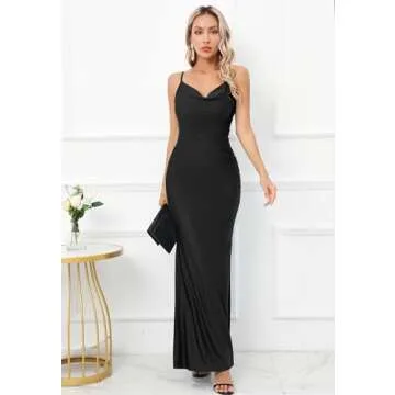 Capuffy Women Drape Neck Formal Maxi Dresses Lace Backless Cocktail Party Dress Spaghetti Straps Mer...