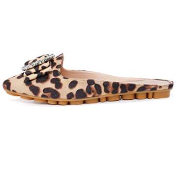 VYKF Women's Suede Leather Mules Mules for Woman Rhinestone Flats Comfortable Slip on Women Mule Shoe Leopard Size 8.5