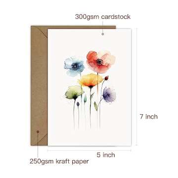 Tashchow 5 Watercolor Flowers Greeting Cards All Occasion Blank Note Cards with Envelopes