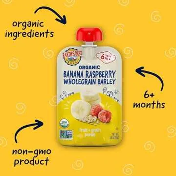 Earth's Best Organic Baby Food Pouches, Fruit and Grain Puree for Babies 6 Months and Older, Organic...