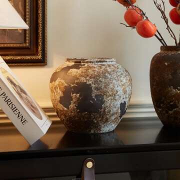 Smiletag Rustic Vase for Home Decor, Farmhouse Terracotta Vases, Stone Vases, Large Vases for Living Room Decor, Rustic Flower Vase Decoration for Living Room