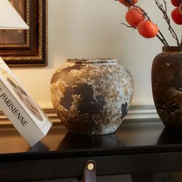 Smiletag Rustic Vase for Home Decor, Farmhouse Terracotta Vases, Stone Vases, Large Vases for Living Room Decor, Rustic Flower Vase Decoration for Living Room