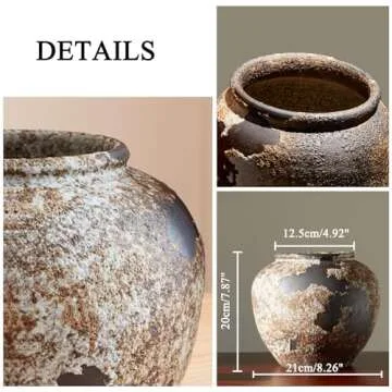 Smiletag Rustic Vase for Home Decor, Farmhouse Terracotta Vases, Stone Vases, Large Vases for Living Room Decor, Rustic Flower Vase Decoration for Living Room