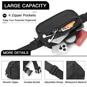 Telena Fanny Packs for Women Men Fashionable Cross Body Belt Bag with Adjustable Straps Black