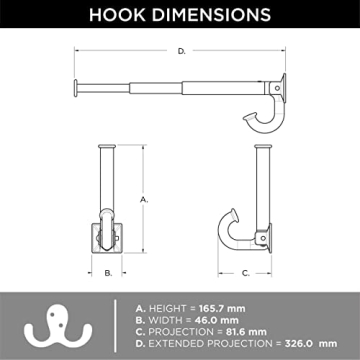 Franklin Brass Extend-a-Hook Matte Black Wall Hooks for Organization