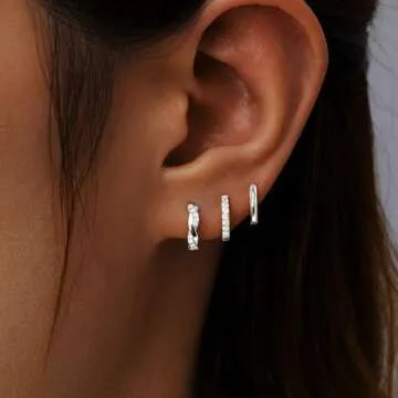 Inerney Sterling Silver Huggie Hoop Earrings Set for Women, Dainty 925 Small Cartilage Hoops for Mul...