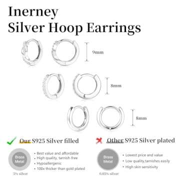 Inerney Sterling Silver Huggie Hoop Earrings Set for Women, Dainty 925 Small Cartilage Hoops for Multiple Piercing Hypoallergenic Jewelry, Trendy Twisted Cubic Zircon Earings for Women's Gifts
