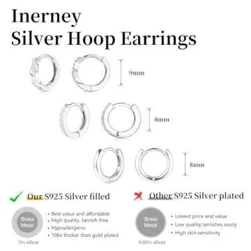 Inerney Sterling Silver Huggie Hoop Earrings Set for Women, Dainty 925 Small Cartilage Hoops for Multiple Piercing Hypoallergenic Jewelry, Trendy Twisted Cubic Zircon Earings for Women's Gifts